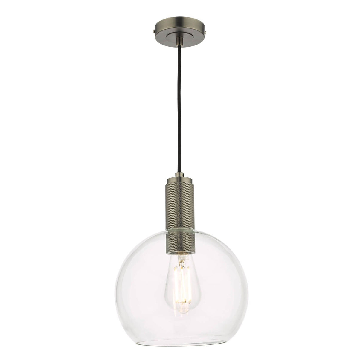 Nikolas Pendant Antique Chrome Round Clear Glass