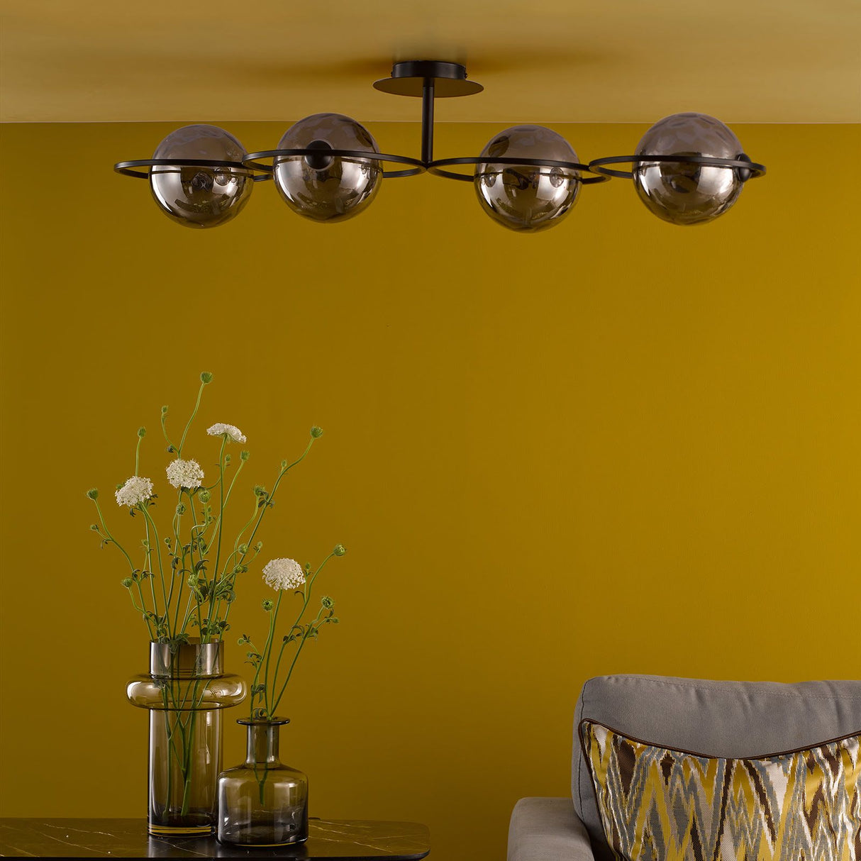 Olympus 4 Light Semi-Flush Matt Black With Smoked Dimpled Glass