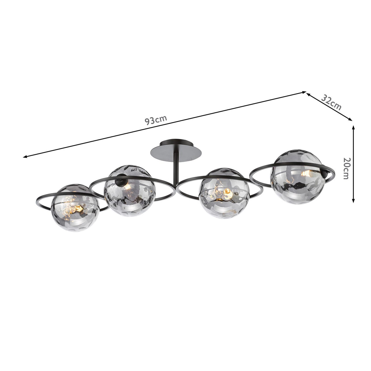 Olympus 4 Light Semi-Flush Matt Black With Smoked Dimpled Glass