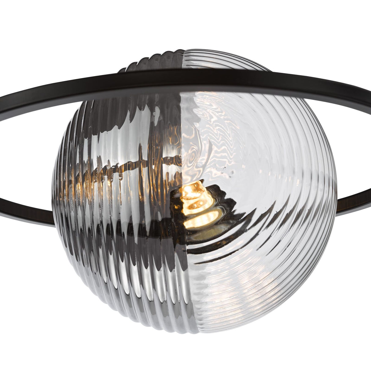 Olympus 4 Light Semi-Flush Matt Black With Smoked/Clear Ribbed Glass