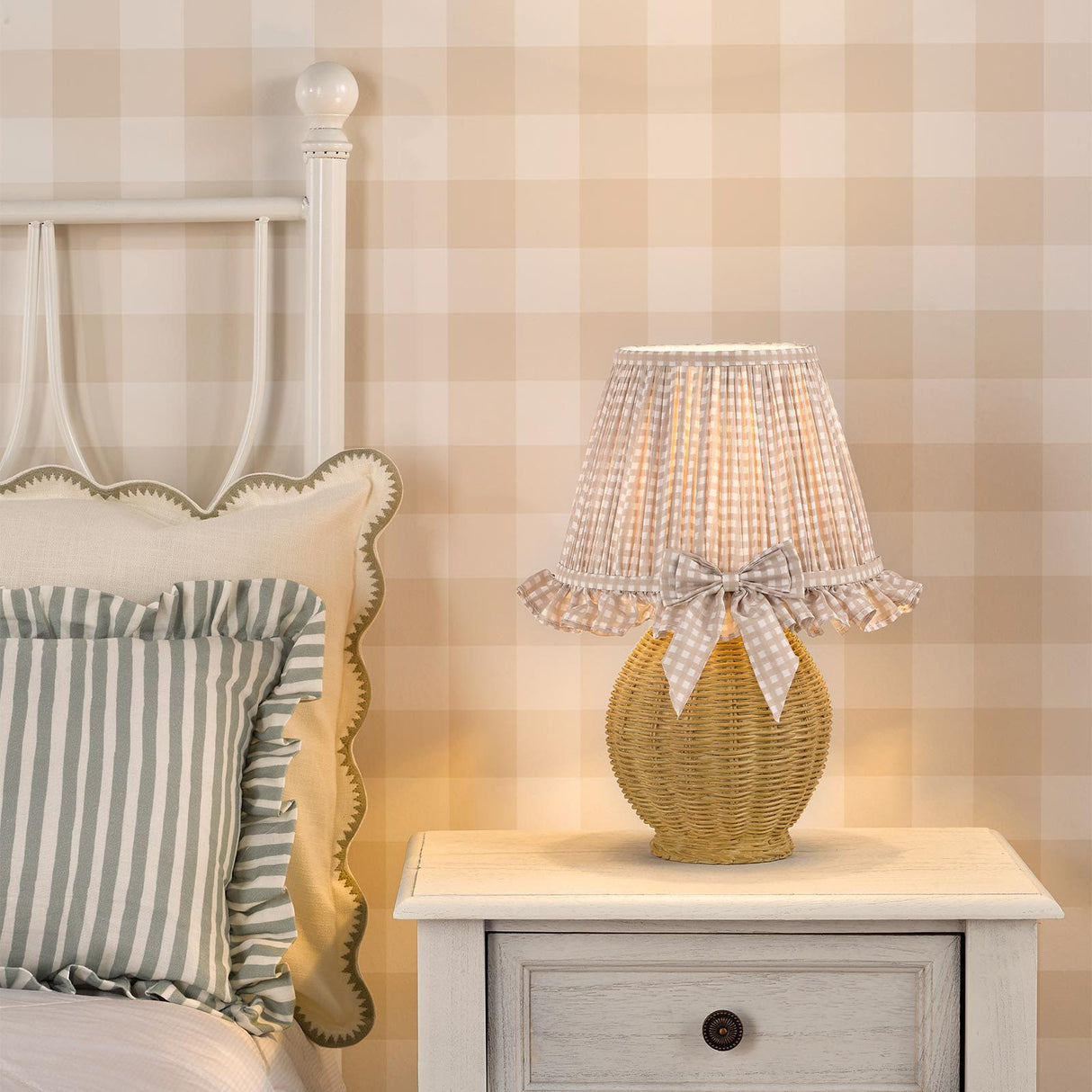 Omer Table Lamp Matt Taupe and Antique Brass With Shade