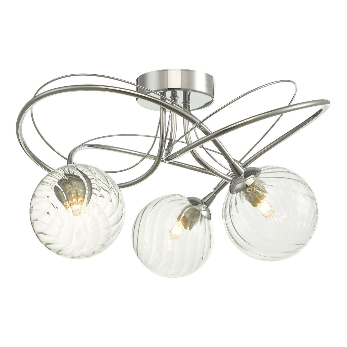 Onawa 3 Light Semi Flush Polished Chrome With Twisted Glass