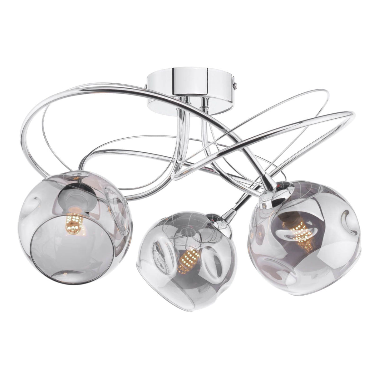 Onawa 3 Light Semi Flush Polished Chrome With Organic Smoked Glass