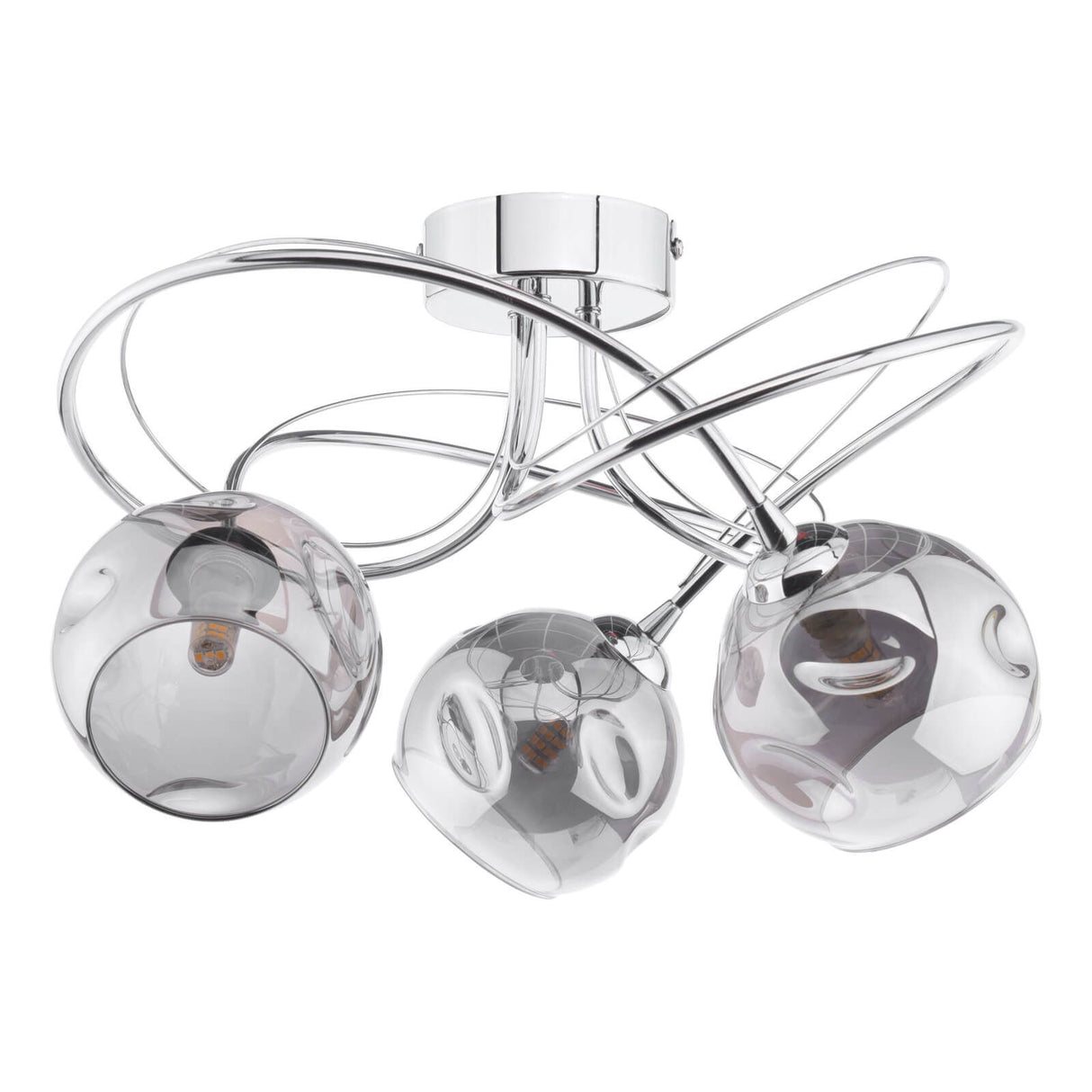 Onawa 3 Light Semi Flush Polished Chrome With Organic Smoked Glass