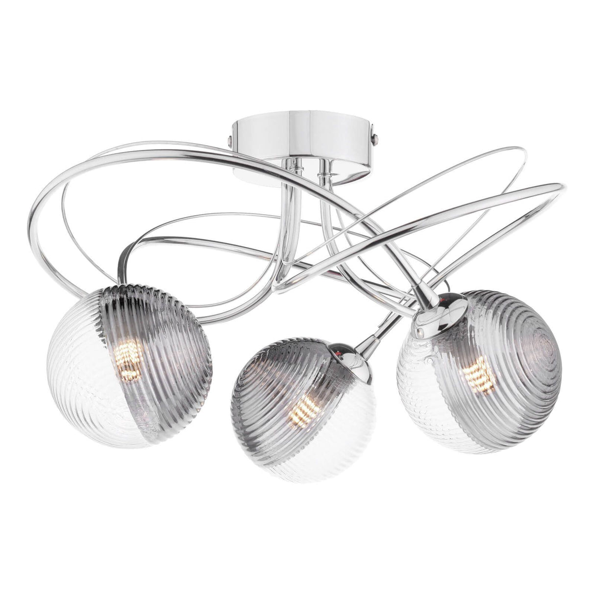 Onawa 3 Light Semi Flush Polished Chrome With Smoked/Clear Ribbed Glass