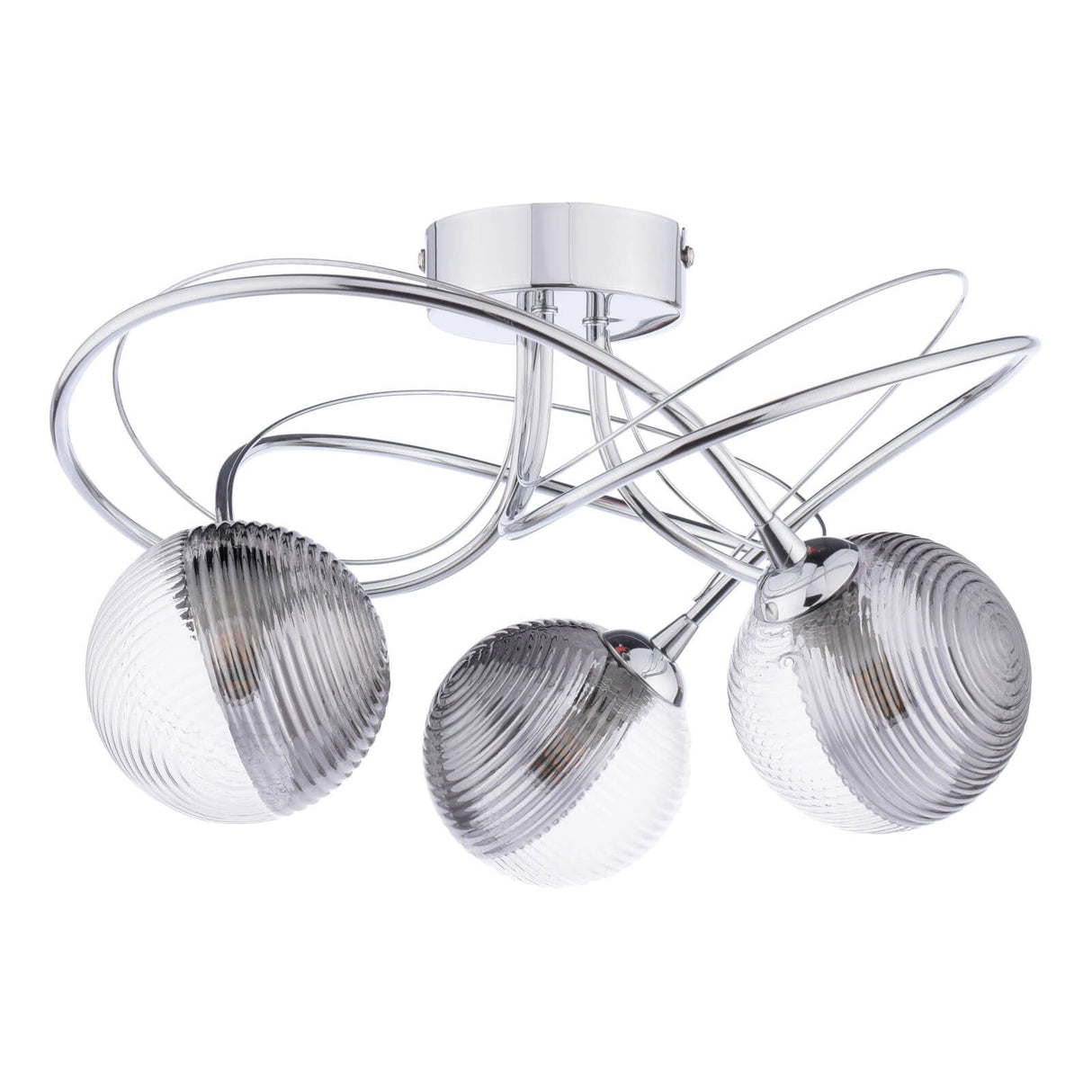 Onawa 3 Light Semi Flush Polished Chrome With Smoked/Clear Ribbed Glass