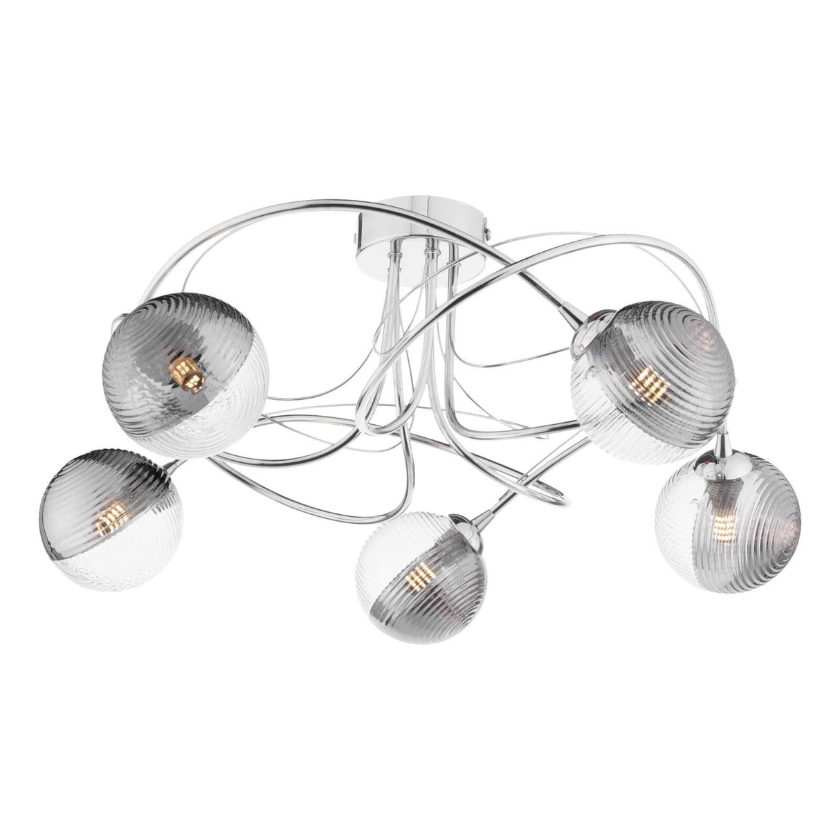 Onawa 5lt Semi Flush Polished Chrome With Smoked/Clear Ribbed Glass