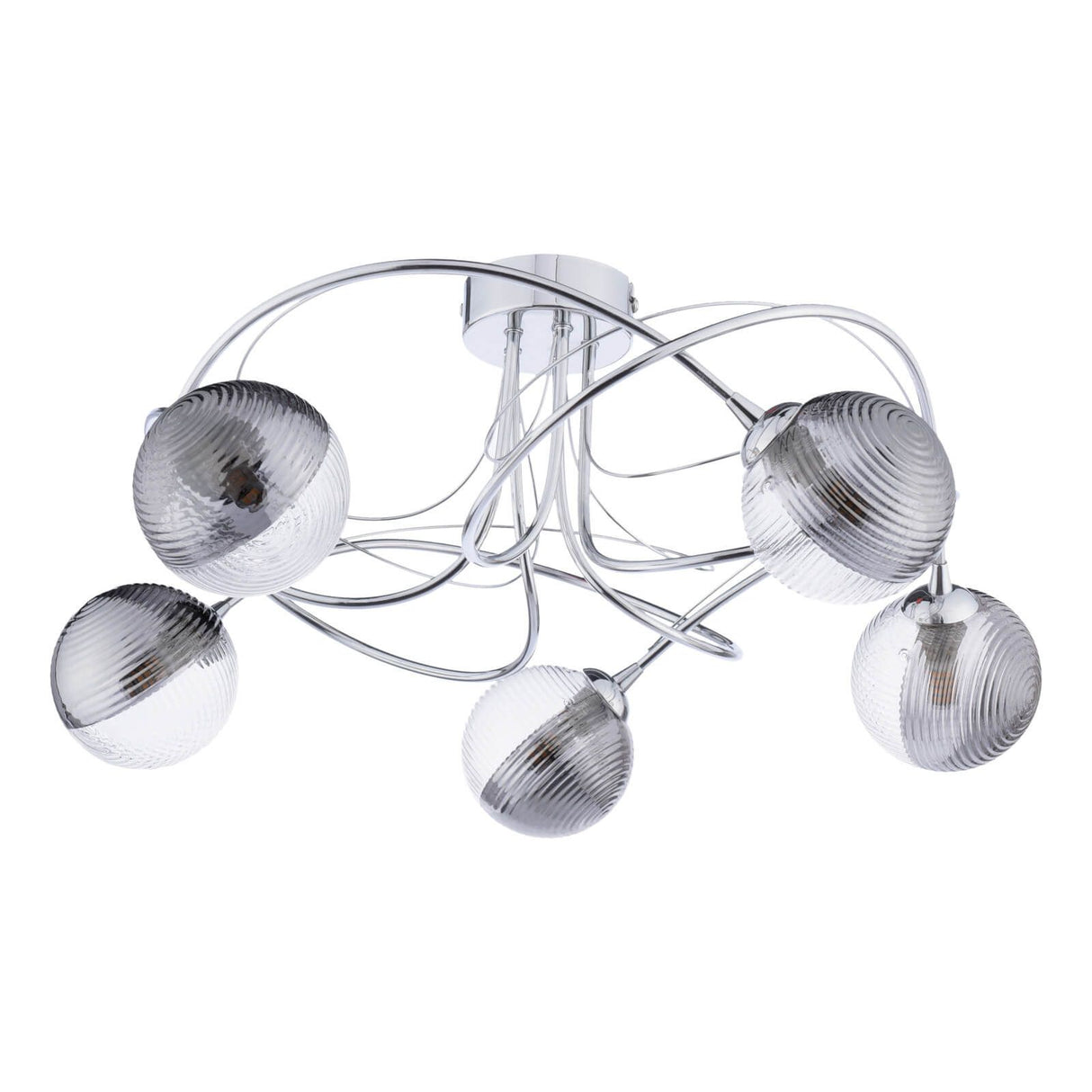 Onawa 5lt Semi Flush Polished Chrome With Smoked/Clear Ribbed Glass