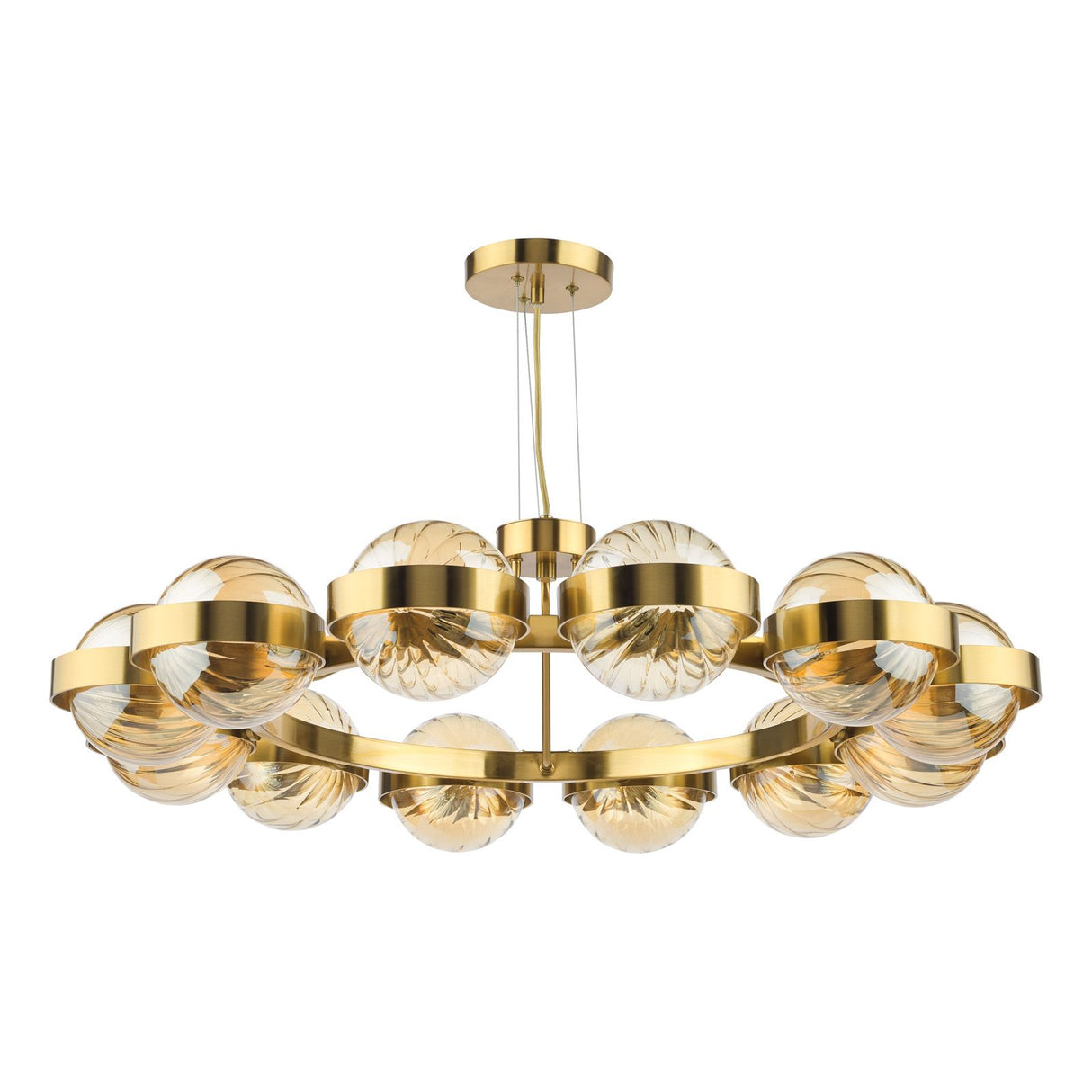 Ophira 12 Light Pendant Antique Gold and Amber Ribbed Glass