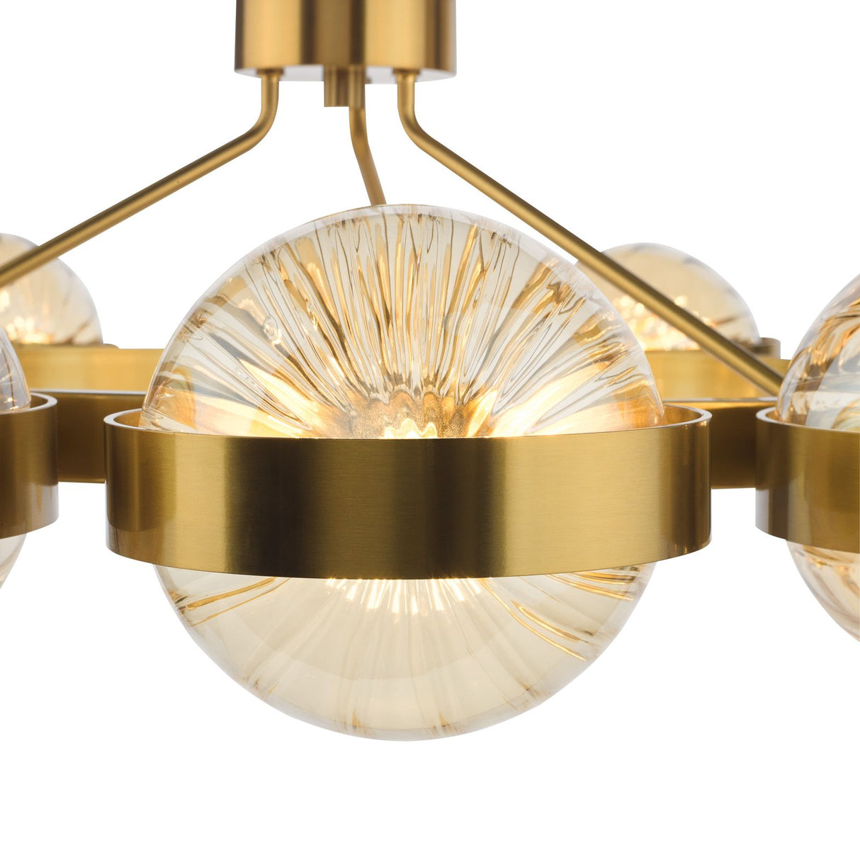 Ophira 12 Light Pendant Antique Gold and Amber Ribbed Glass