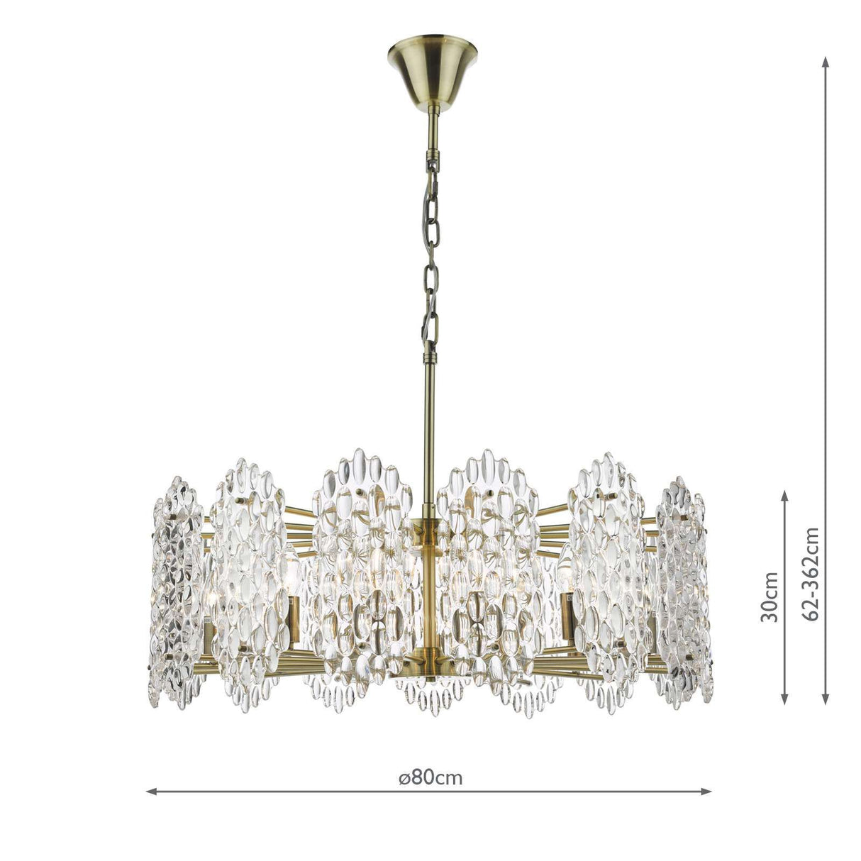 Porthos 15 Light Pendant Antique Brass Glass