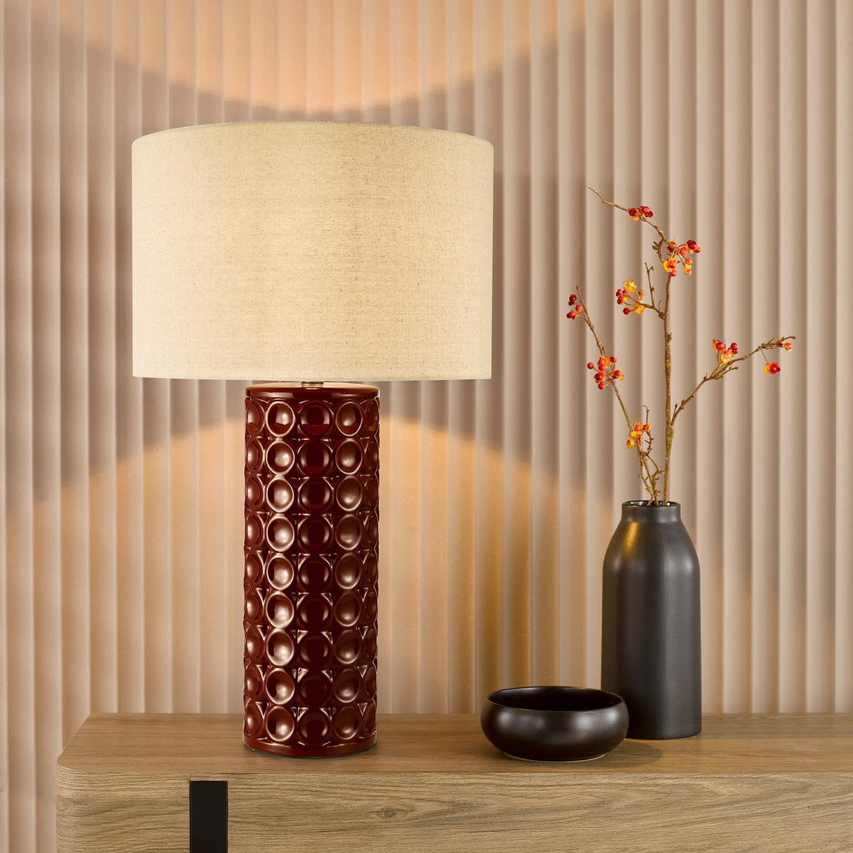 Raja Table Lamp Red and Antique Bronze With Shade