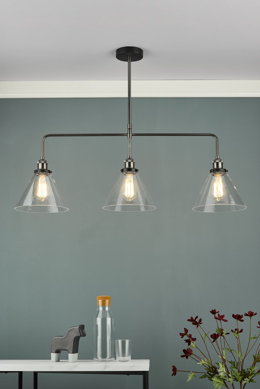 Ray 3 Light Bar Pendant Antique Nickel Clear Glass