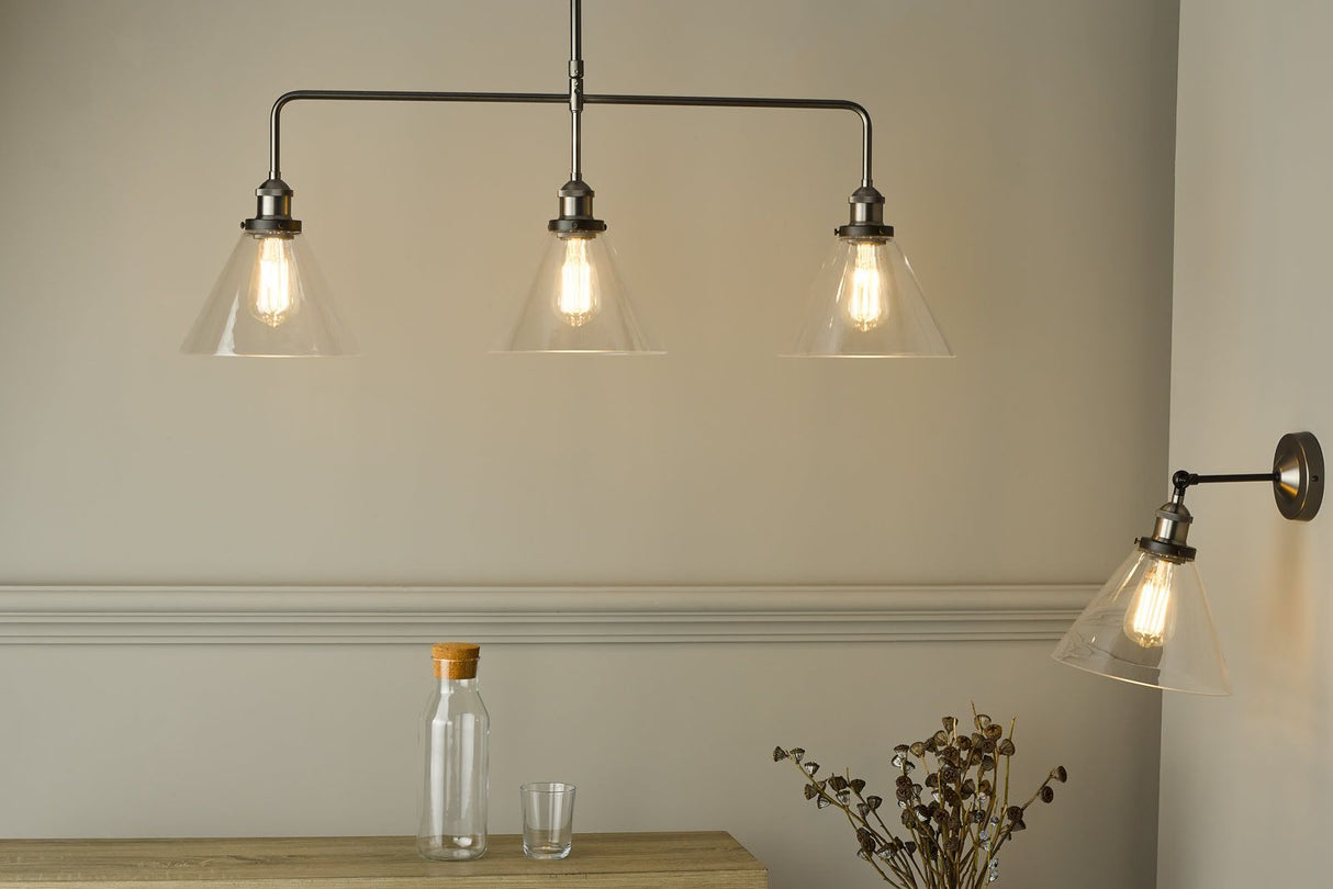 Ray 3 Light Bar Pendant Antique Nickel Clear Glass