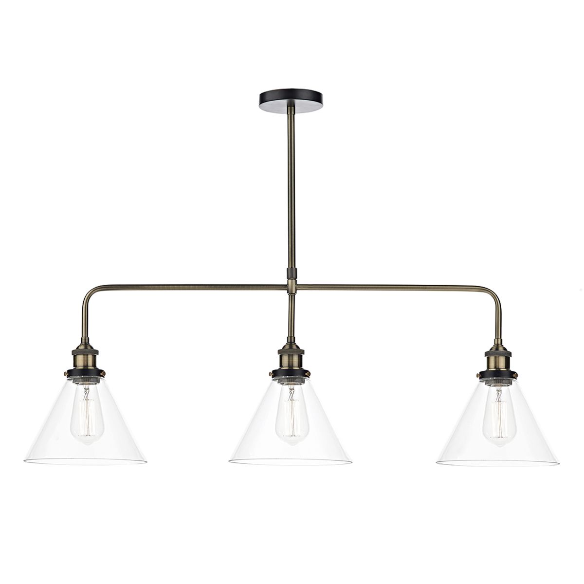 Ray 3 Light Bar Pendant Antique Brass Clear