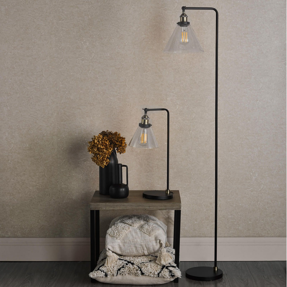Ray Floor Lamp Antique Brass and Glass