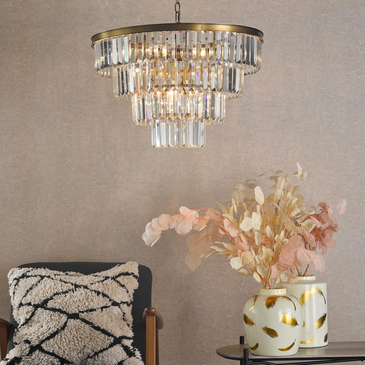 Rhapsody 6 Light Chandelier Crystal and Natural Brass
