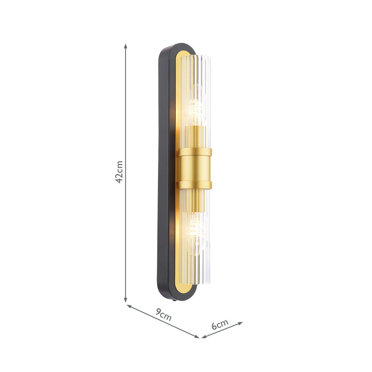 Rhian 2 Light Wall Light Matt Black and Ribbed Glass