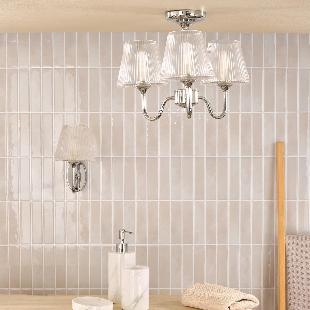 Rimaz Bathroom Wall Light Polished Chrome and Ribbed Glass IP44