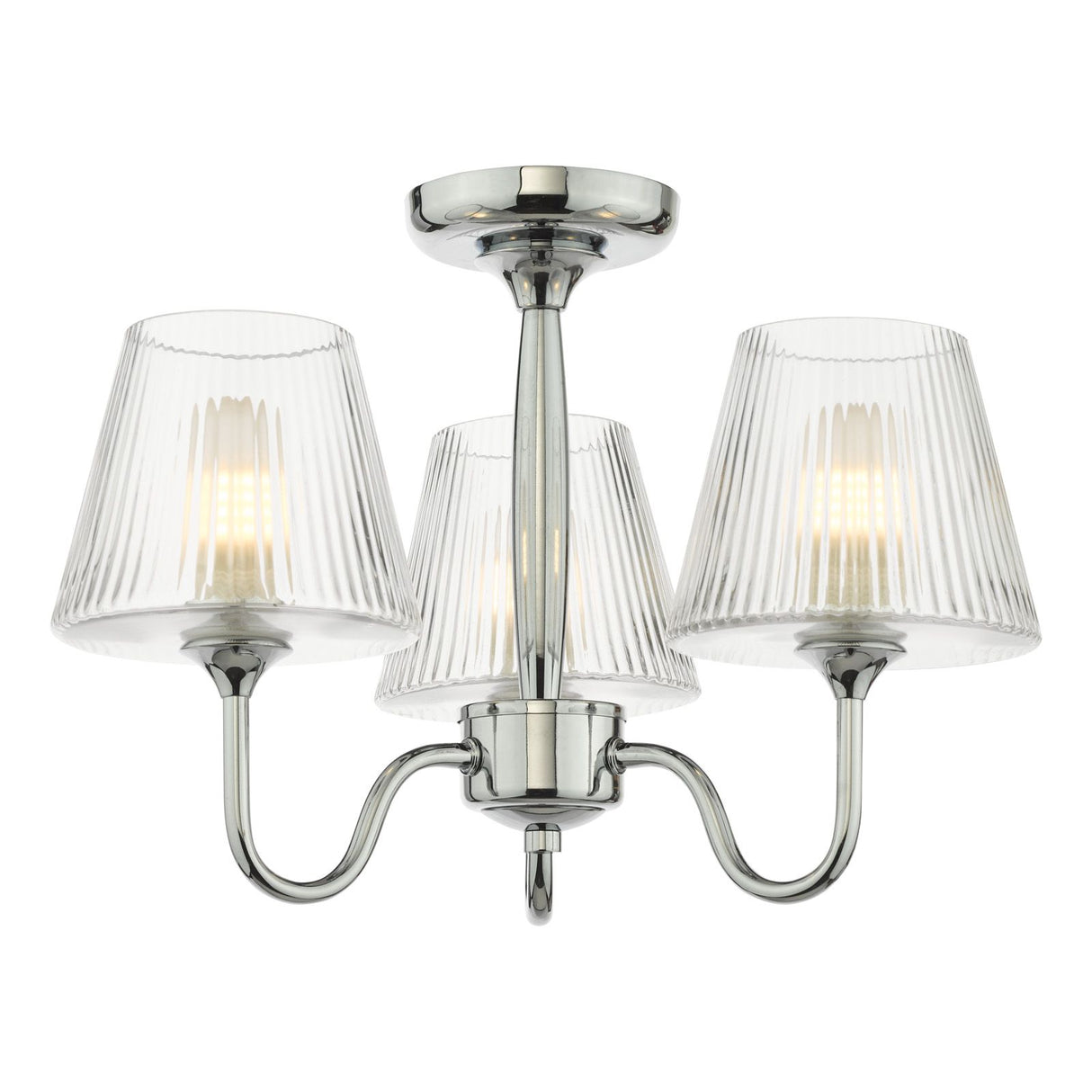 Rimaz 3 Light Bathroom Semi Flush Polished Chrome and Ribbed Glass IP44