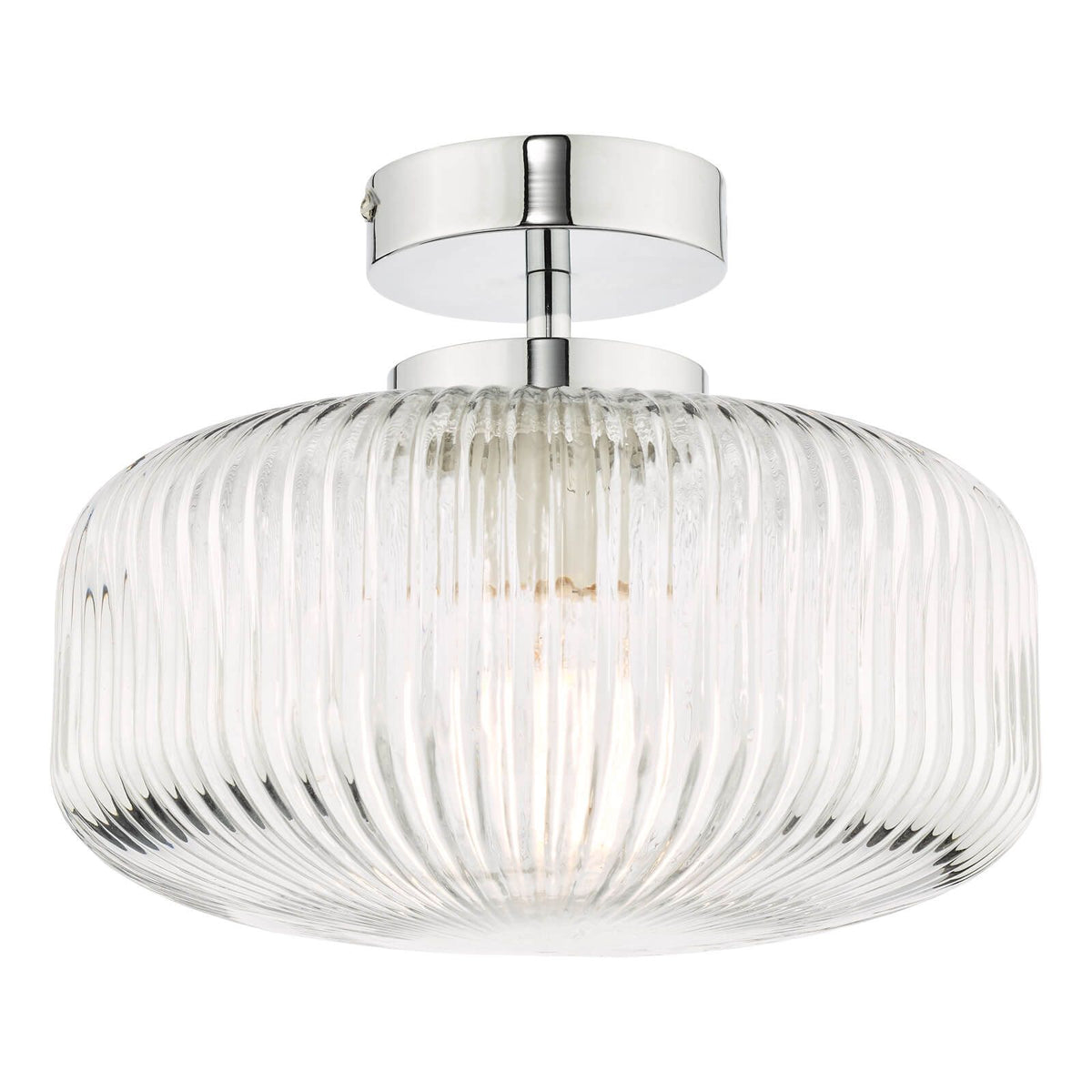 riva bathroom semi flush ceiling light ribbed glass polished chrome