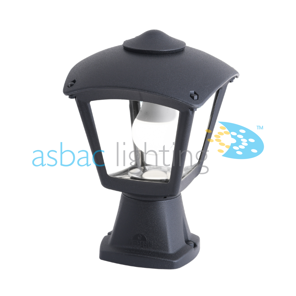 Roby Disma 8.5W E27 LED CCT, Modern Pedestal Lantern, Black/Clear