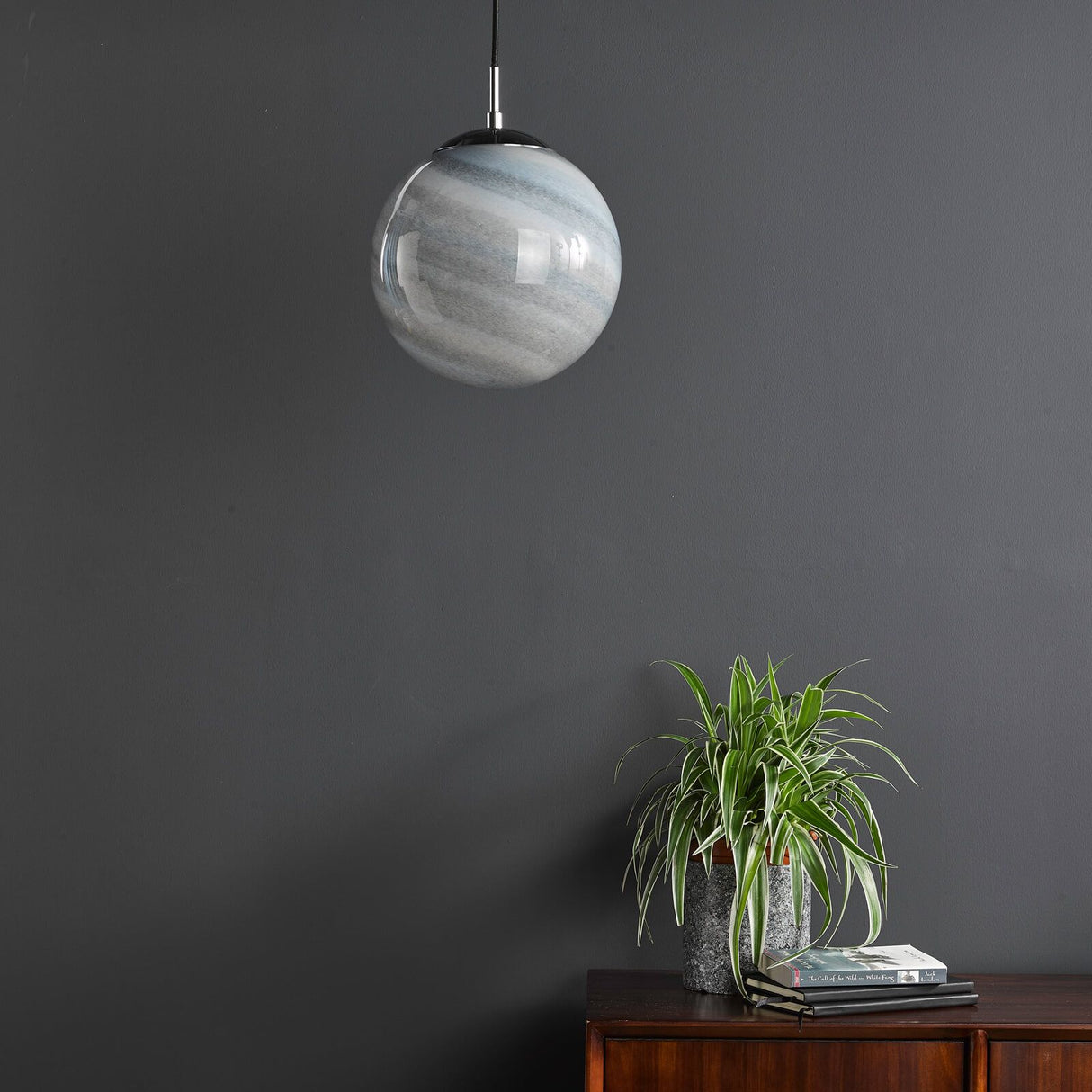 Saturn Pendant Planet Style Glass and Polished Chrome
