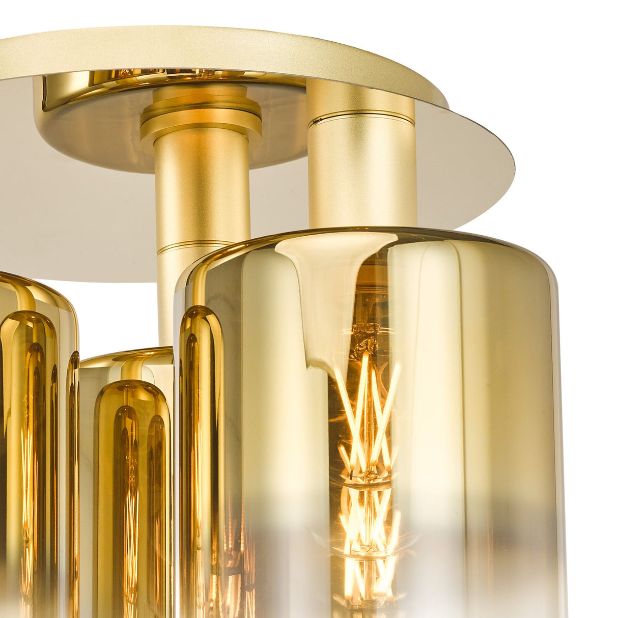 Savannah 3 Light Flush Satin Gold and Gold Ombre Glass