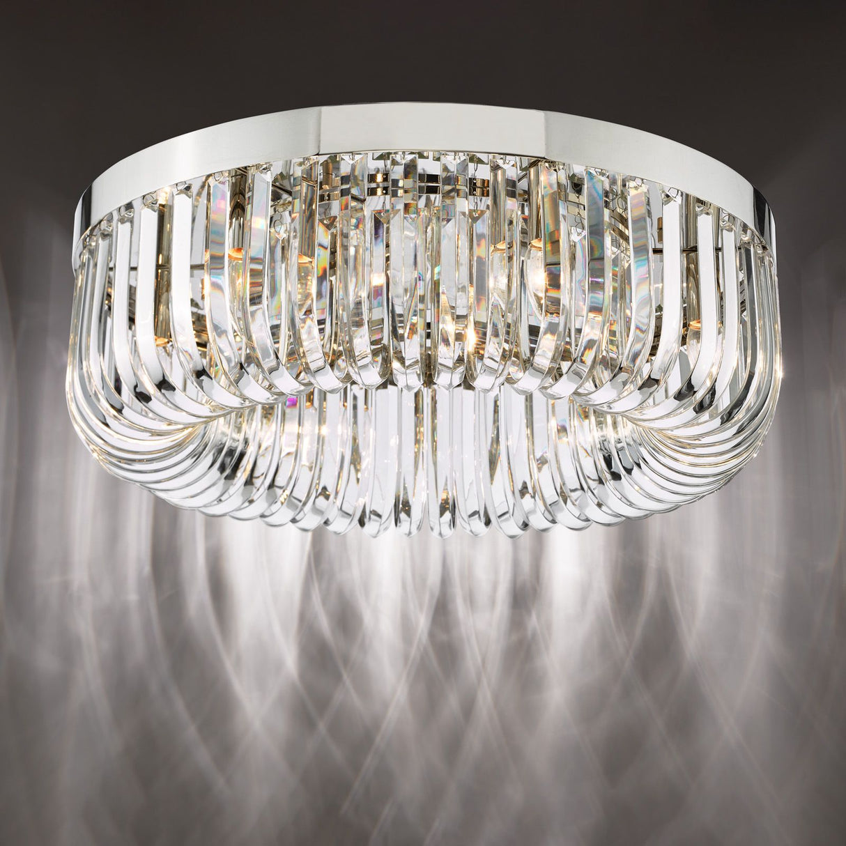 Sigourney 6 Light Flush Polished Nickel and Crystal