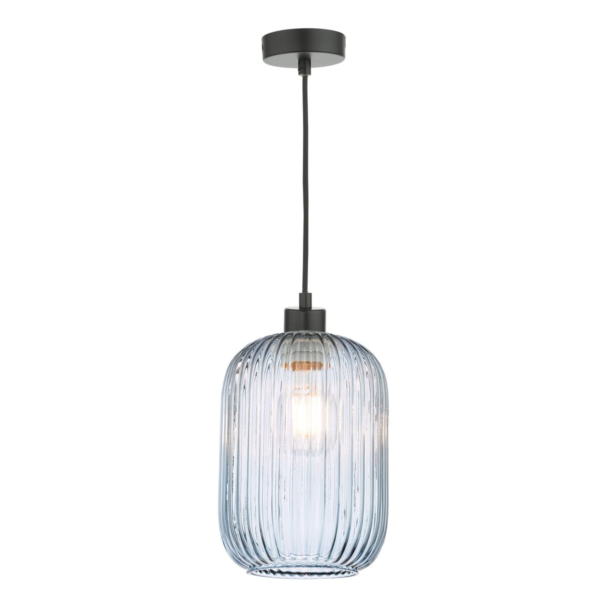 Sawyer Pendant Matt Black and Blue Ribbed Glass