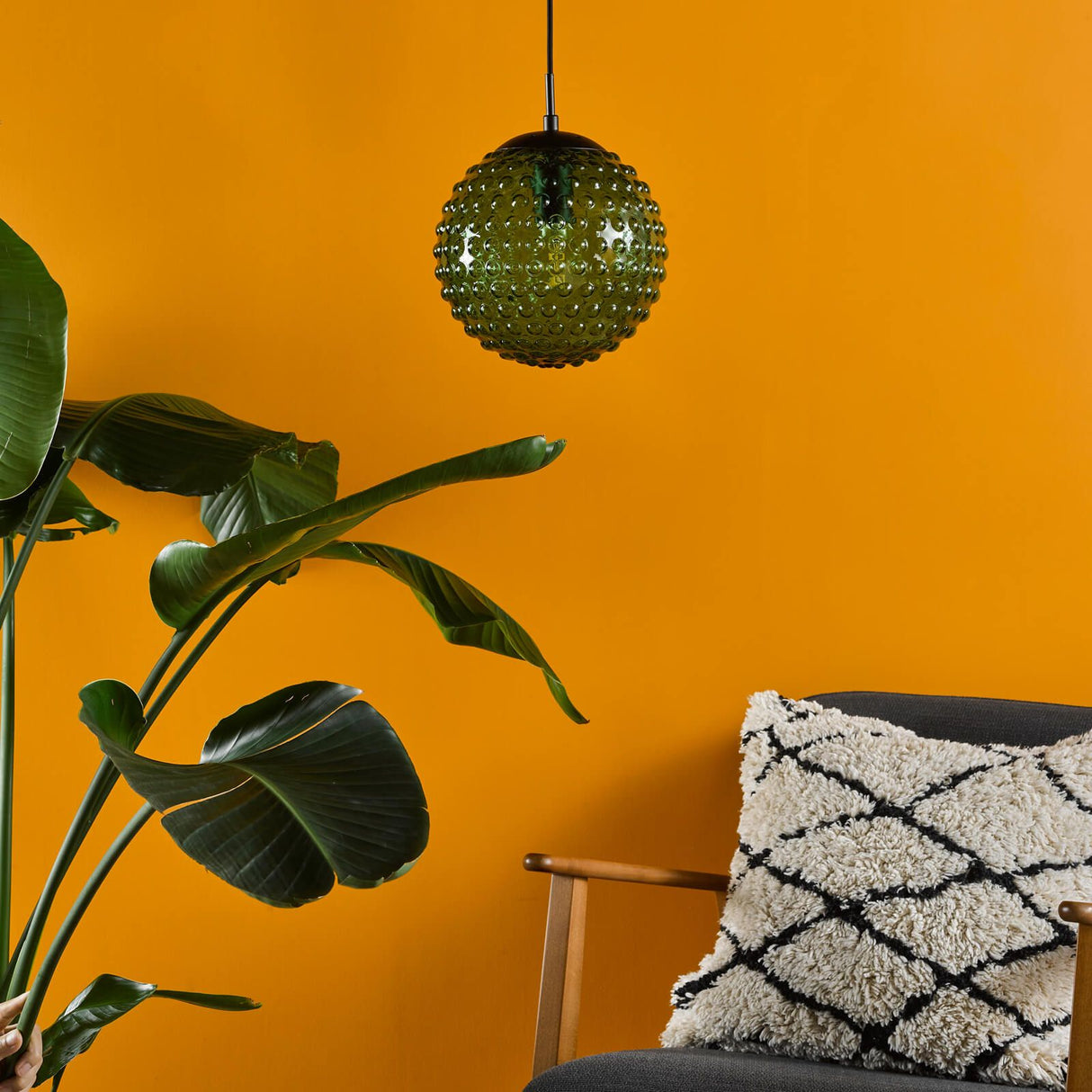 Hobnail Pendant Matt Black & Green Glass