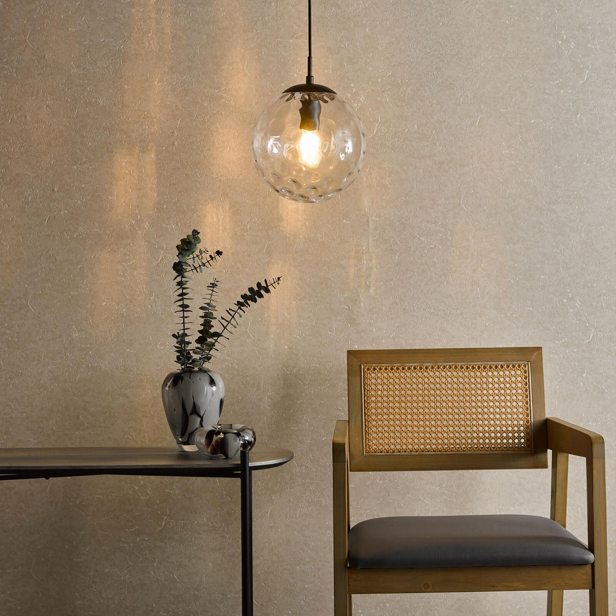 Ripple Pendant Matt Black & Clear Glass