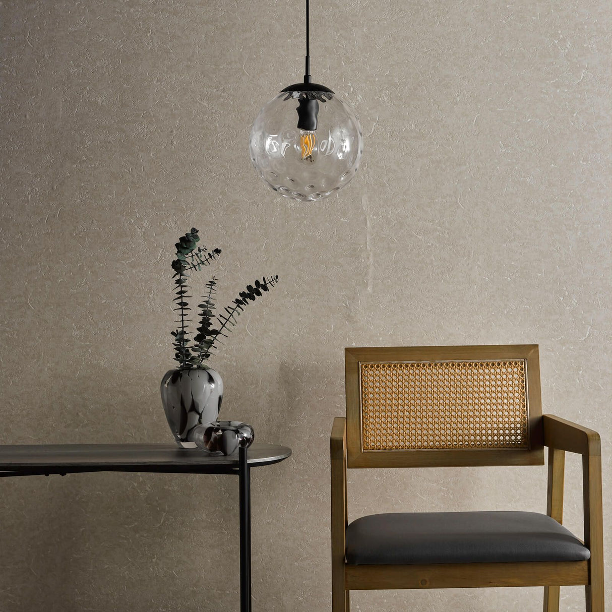 Ripple Pendant Matt Black & Clear Glass