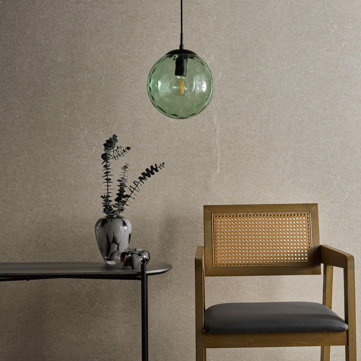 Ripple Pendant Matt Black & Green Glass