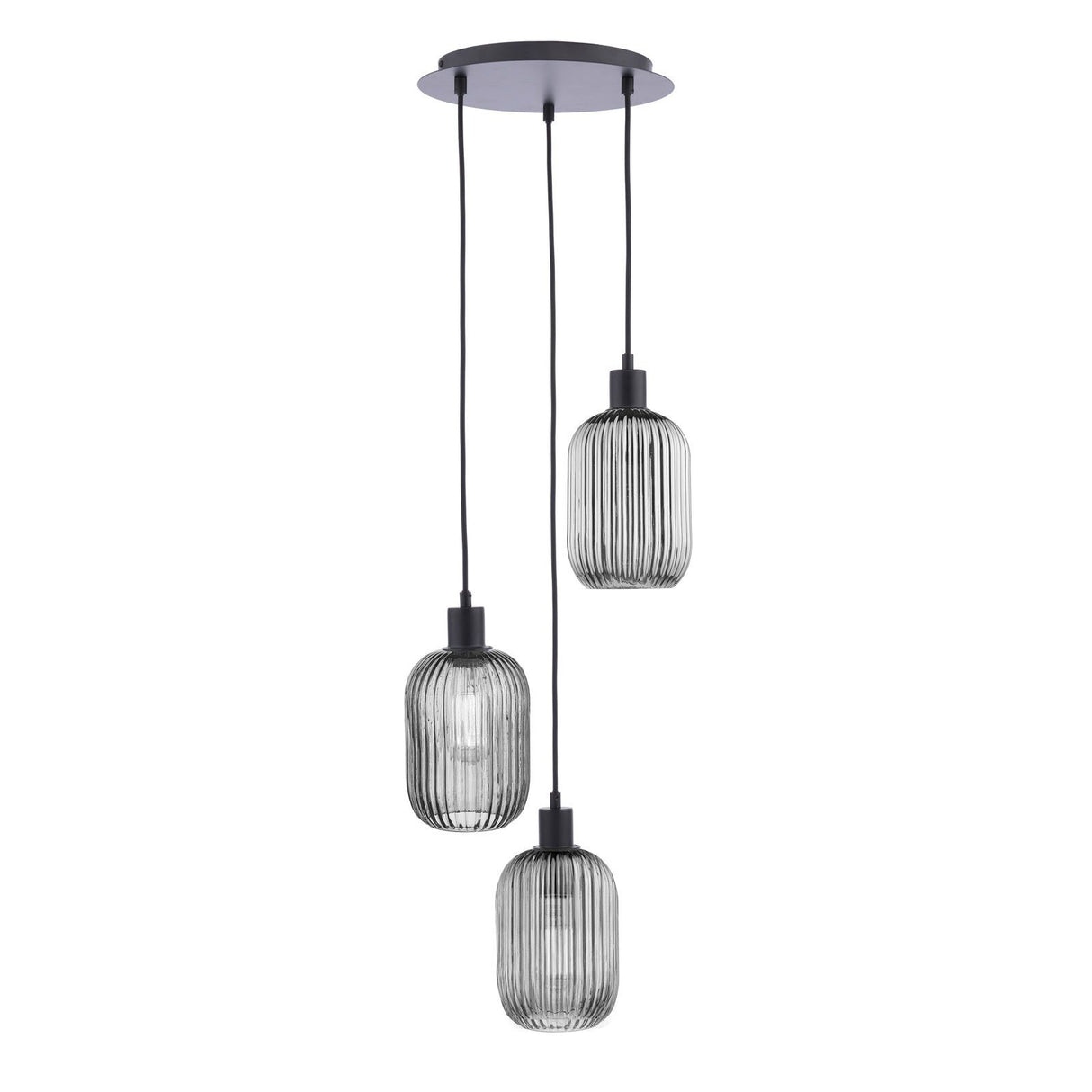 Accessories 3 Light Cluster Pendant Matt Black and Smoked Ribbed Glass