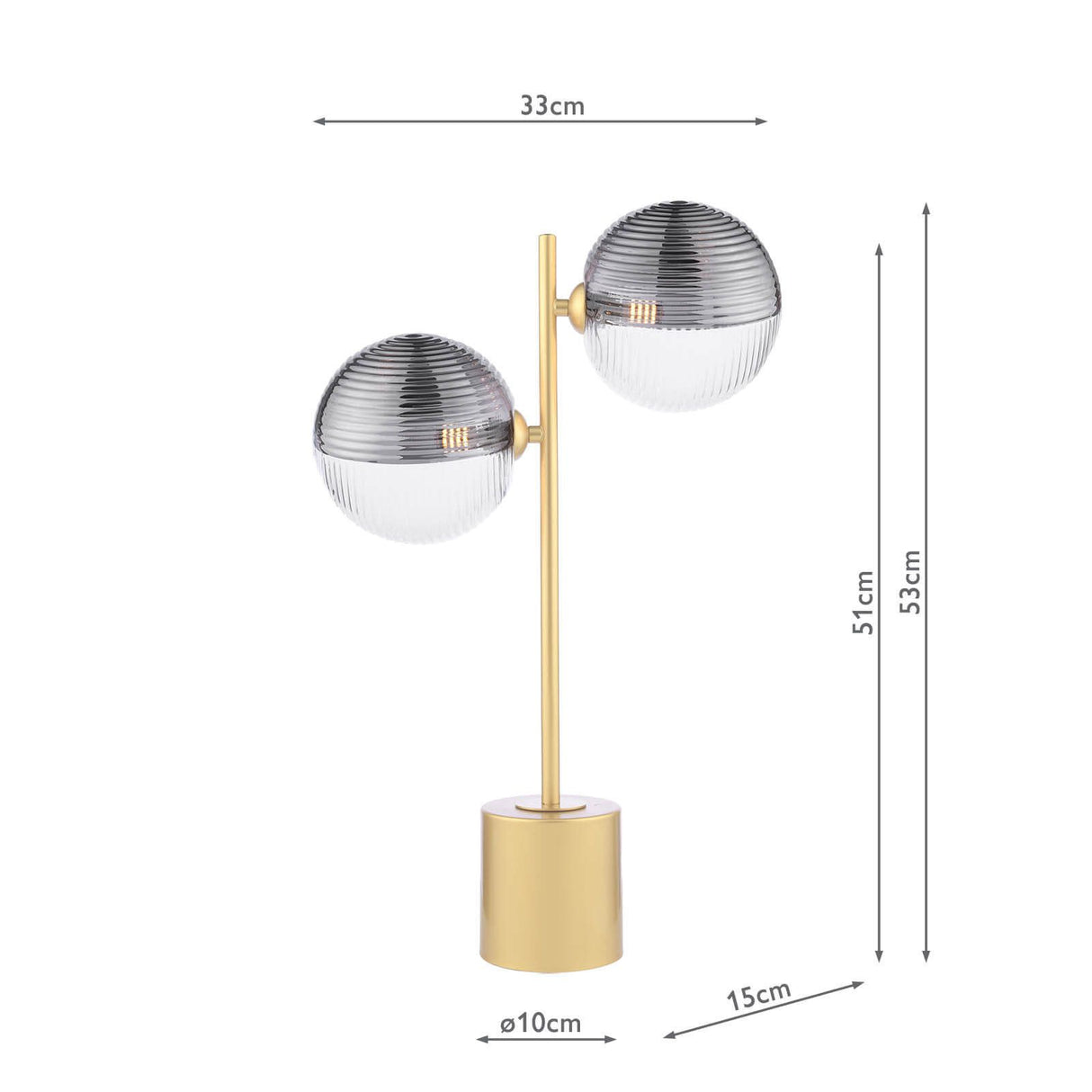 Spiral 2 Light Table Lamp Matt Gold With Smoked/Clear Ribbed Glass