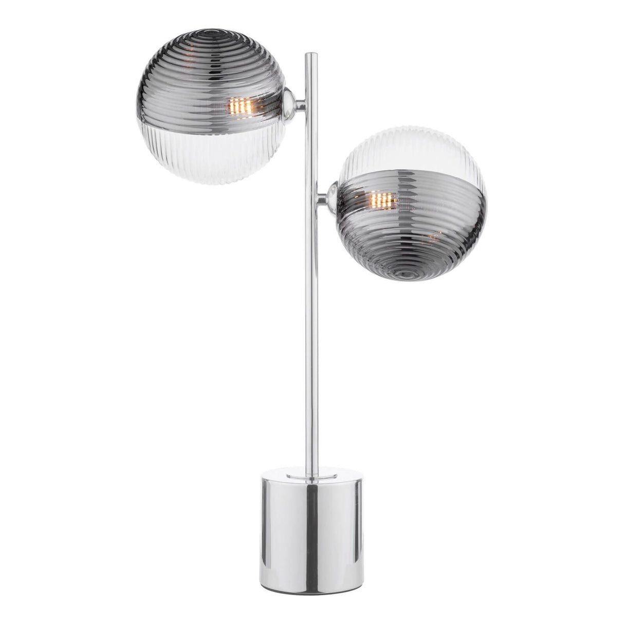 Spiral 2 Light Table Lamp Polished Chrome With Smoked/Clear Ribbed Glass