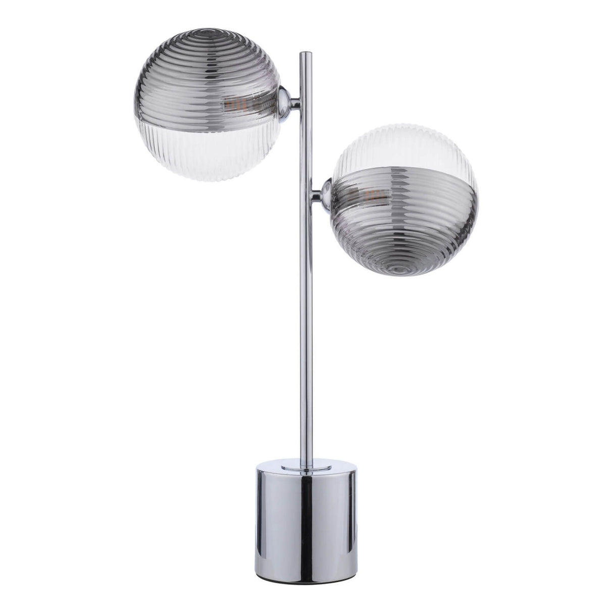 Spiral 2 Light Table Lamp Polished Chrome With Smoked/Clear Ribbed Glass