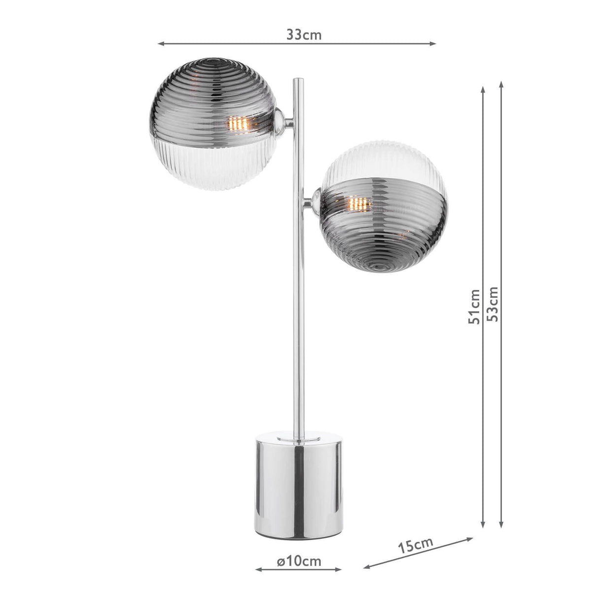 Spiral 2 Light Table Lamp Polished Chrome With Smoked/Clear Ribbed Glass