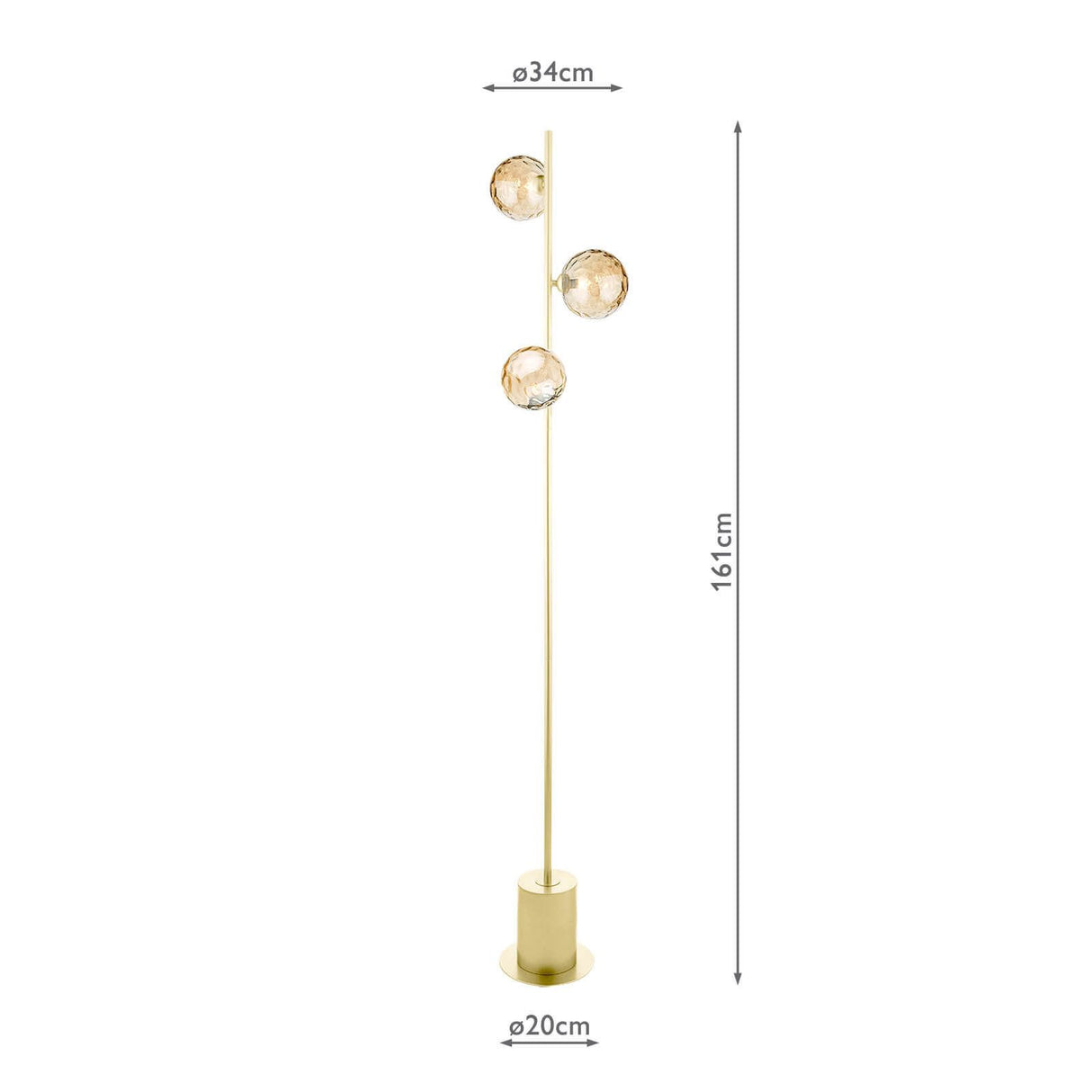 Spiral 3 Light Floor Lamp Matt Gold With Amber Dimpled Glass