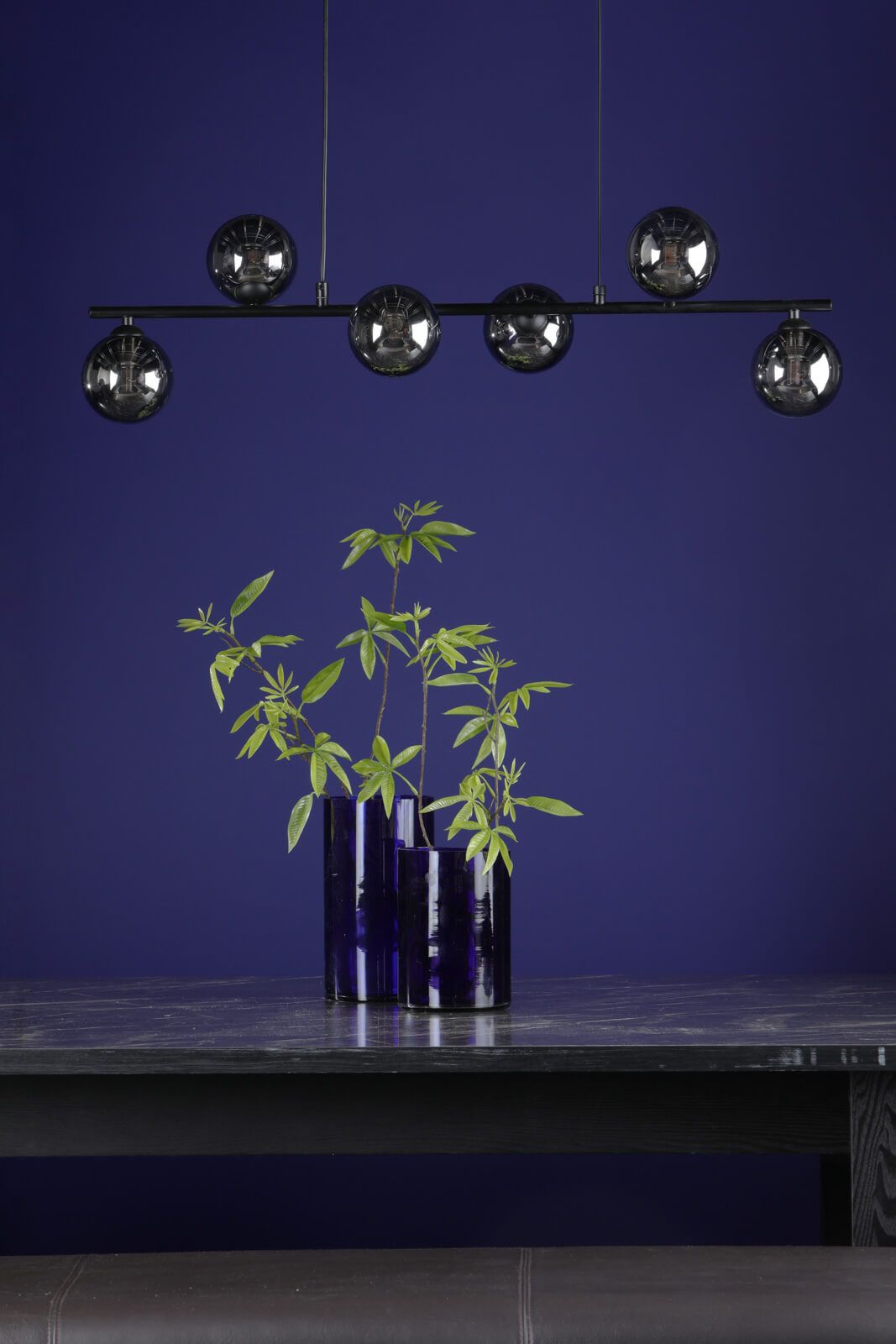 Spiral 6 Light Bar Pendant Matt Black With Smoked Glass