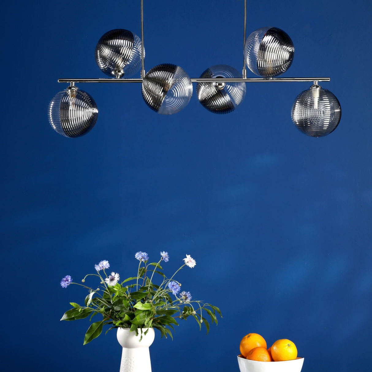 Spiral 6 Light Bar Pendant Polished Chrome With Smoked/Clear Ribbed Glass