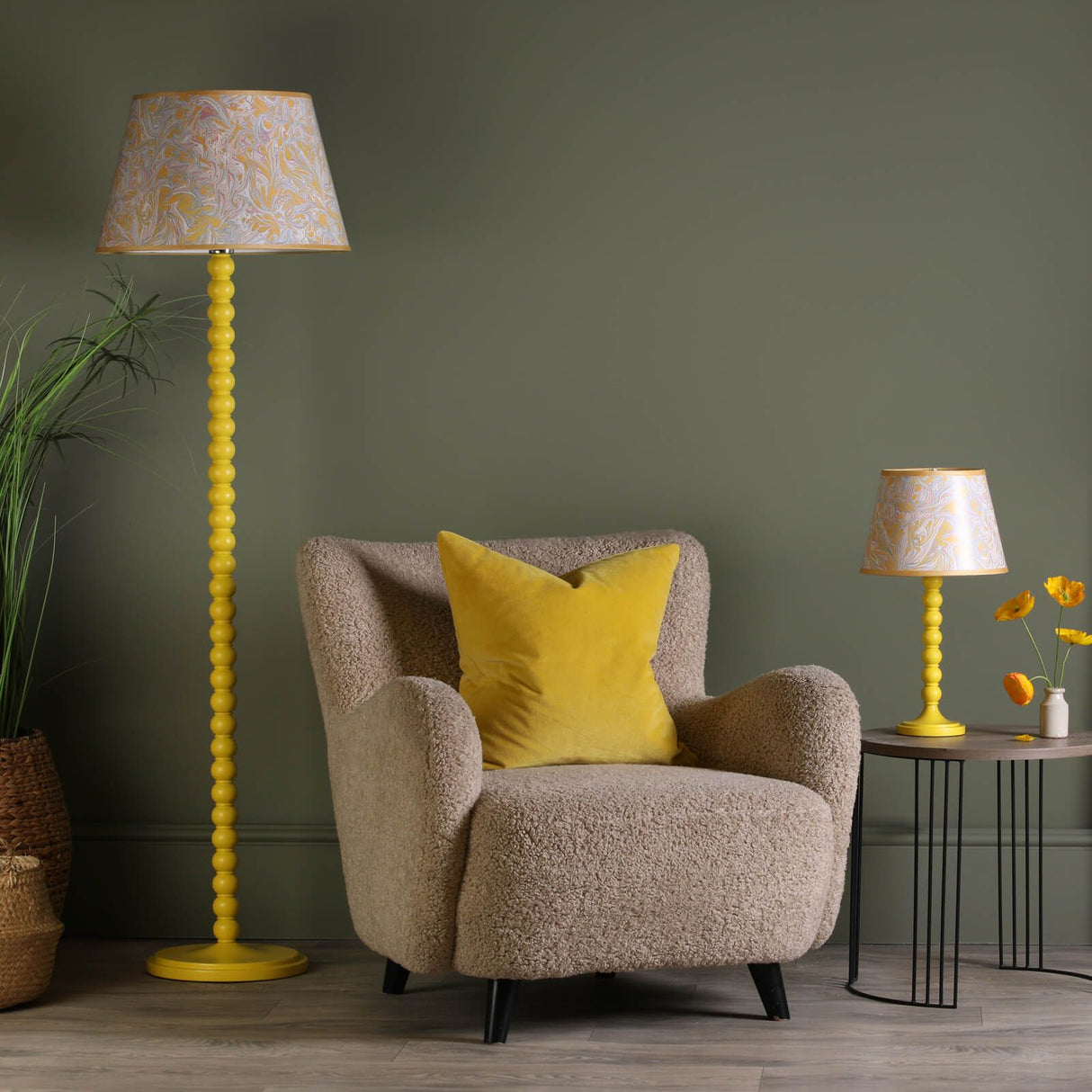 Spool Table Lamp Gloss Yellow Base Only