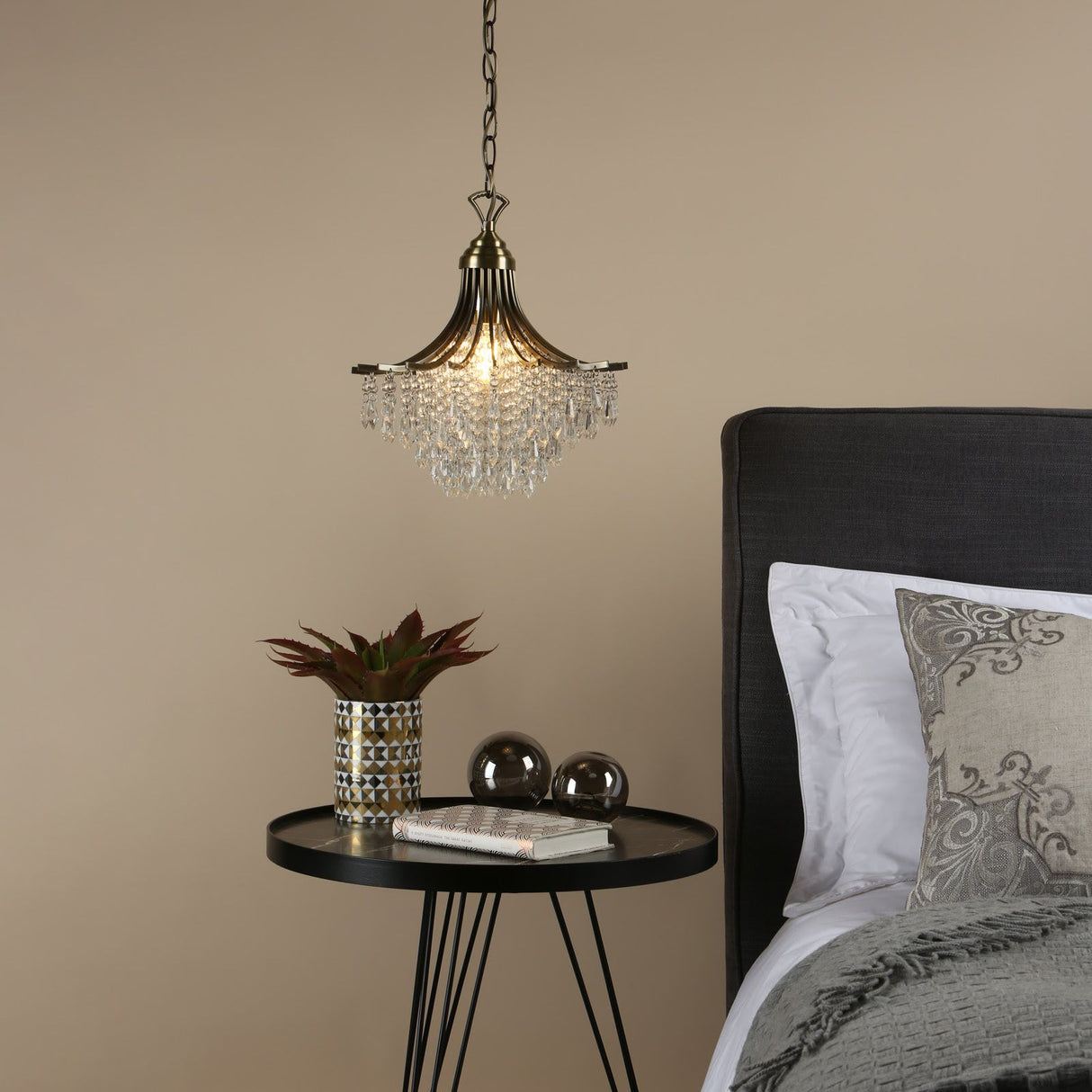 Suri 1 Light Pendant Antique Brass Faceted Glass