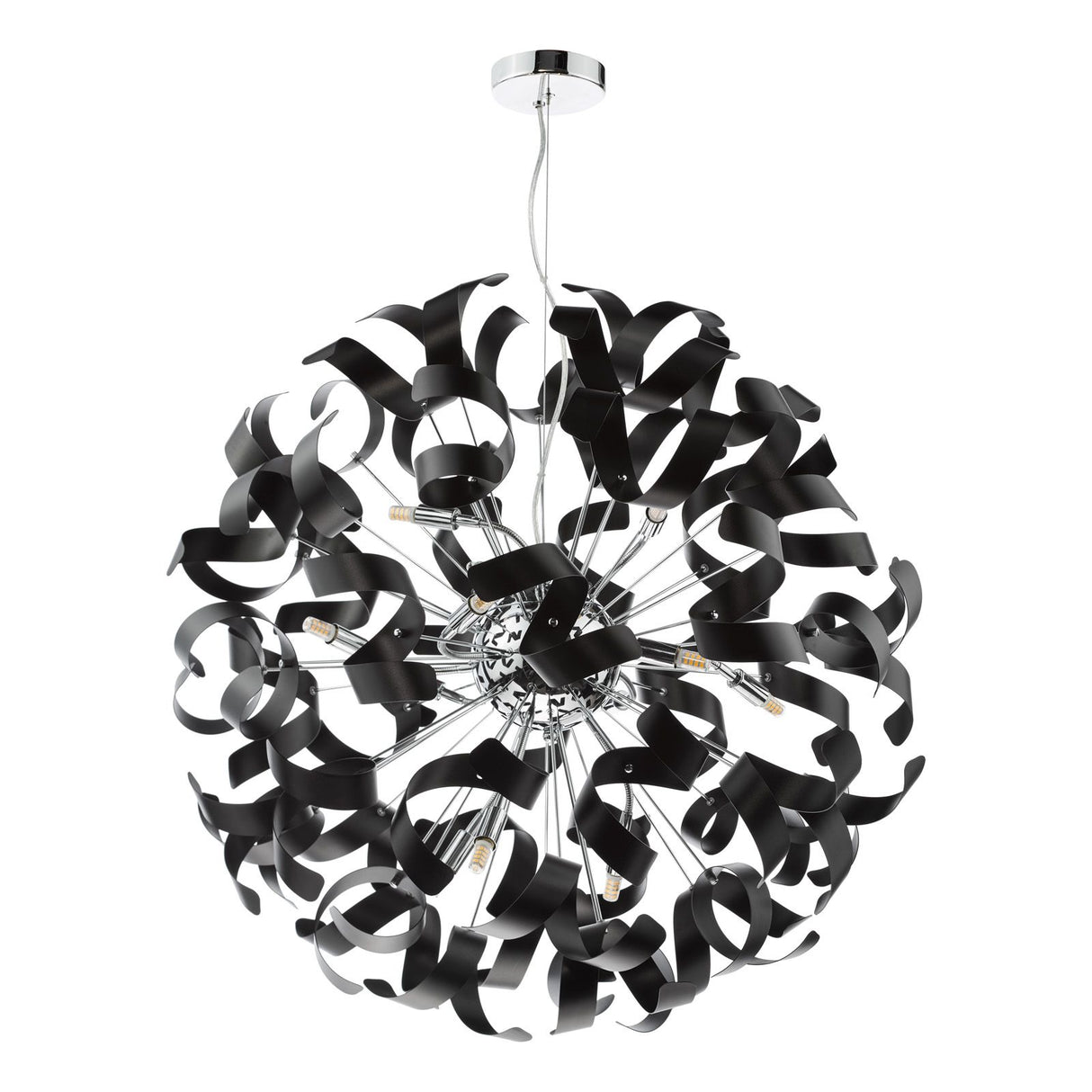 Swash 12 Light Pendant Polished Chrome With Black Ribbons