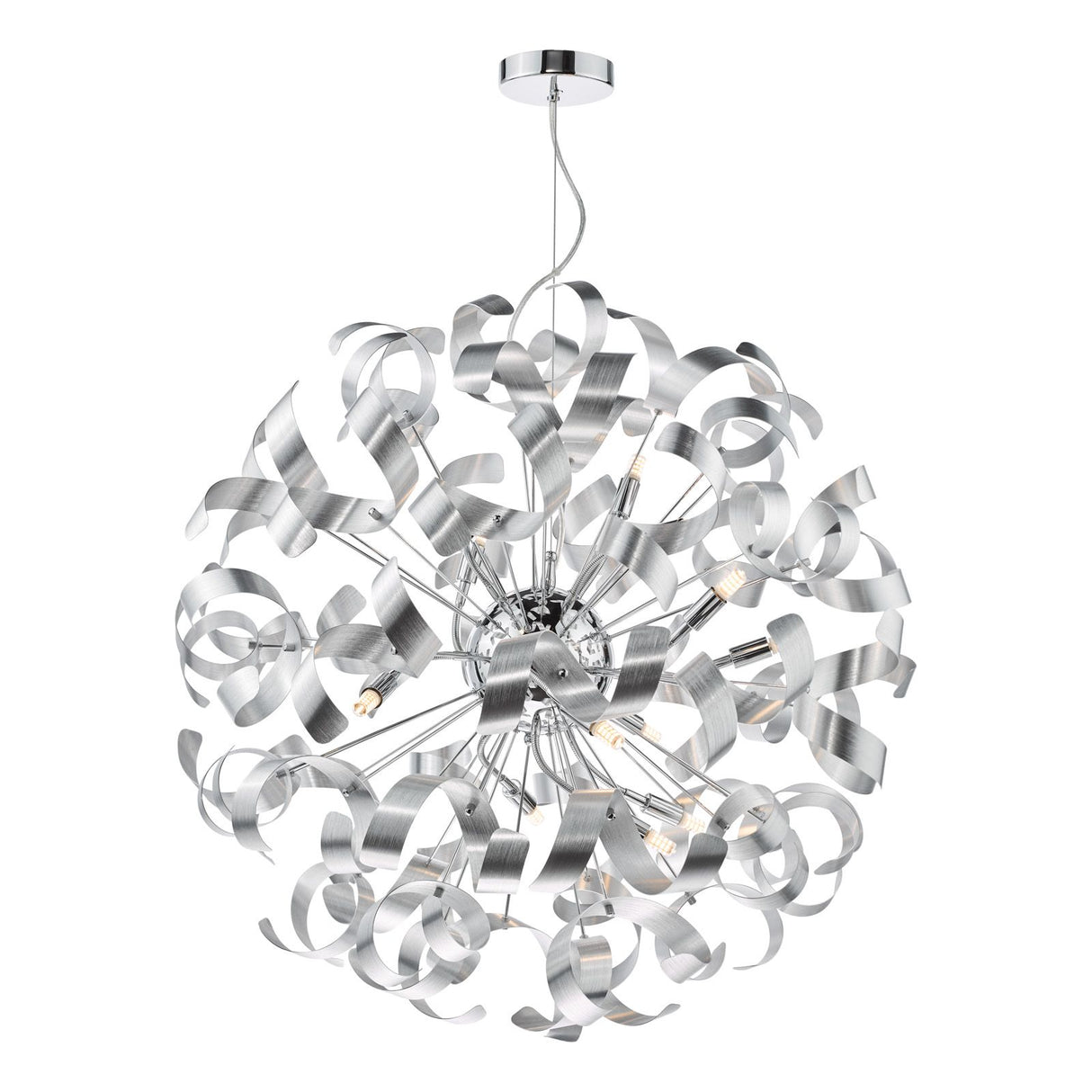 Swash 12 Light Pendant Polished Chrome With Aluminium Ribbons