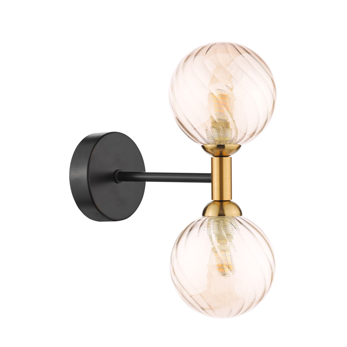 Takara 2 Light Wall Light Matt Black and Bronze With Twisted Amber Glass