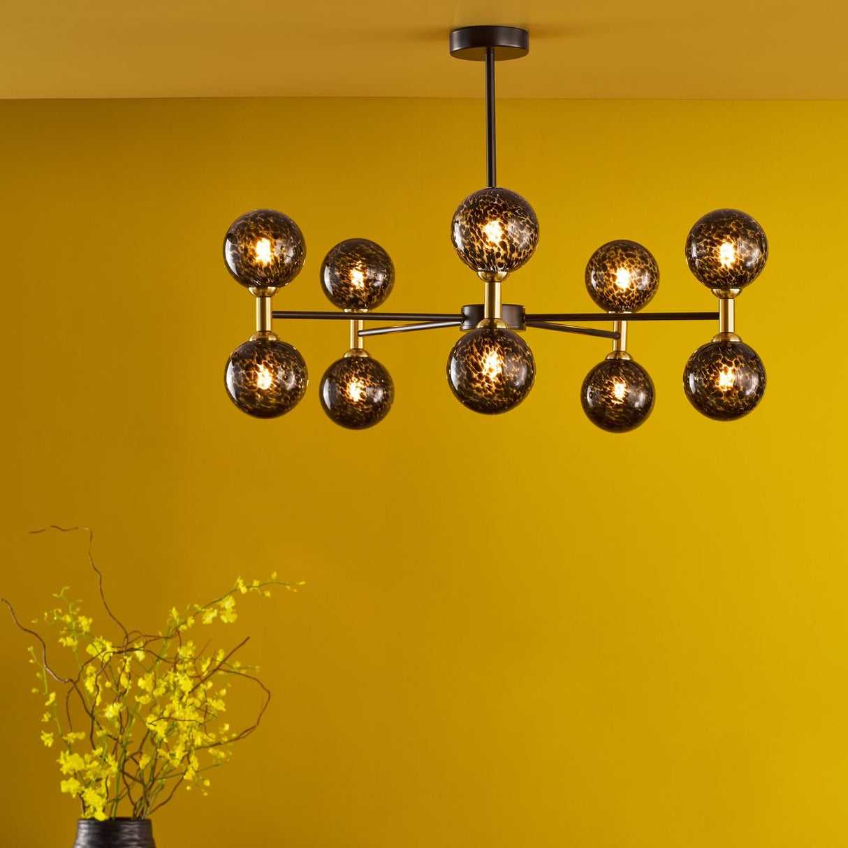 Takara 10 Light Semi-Flush Matt Black and Bronze With Black Confetti Glass