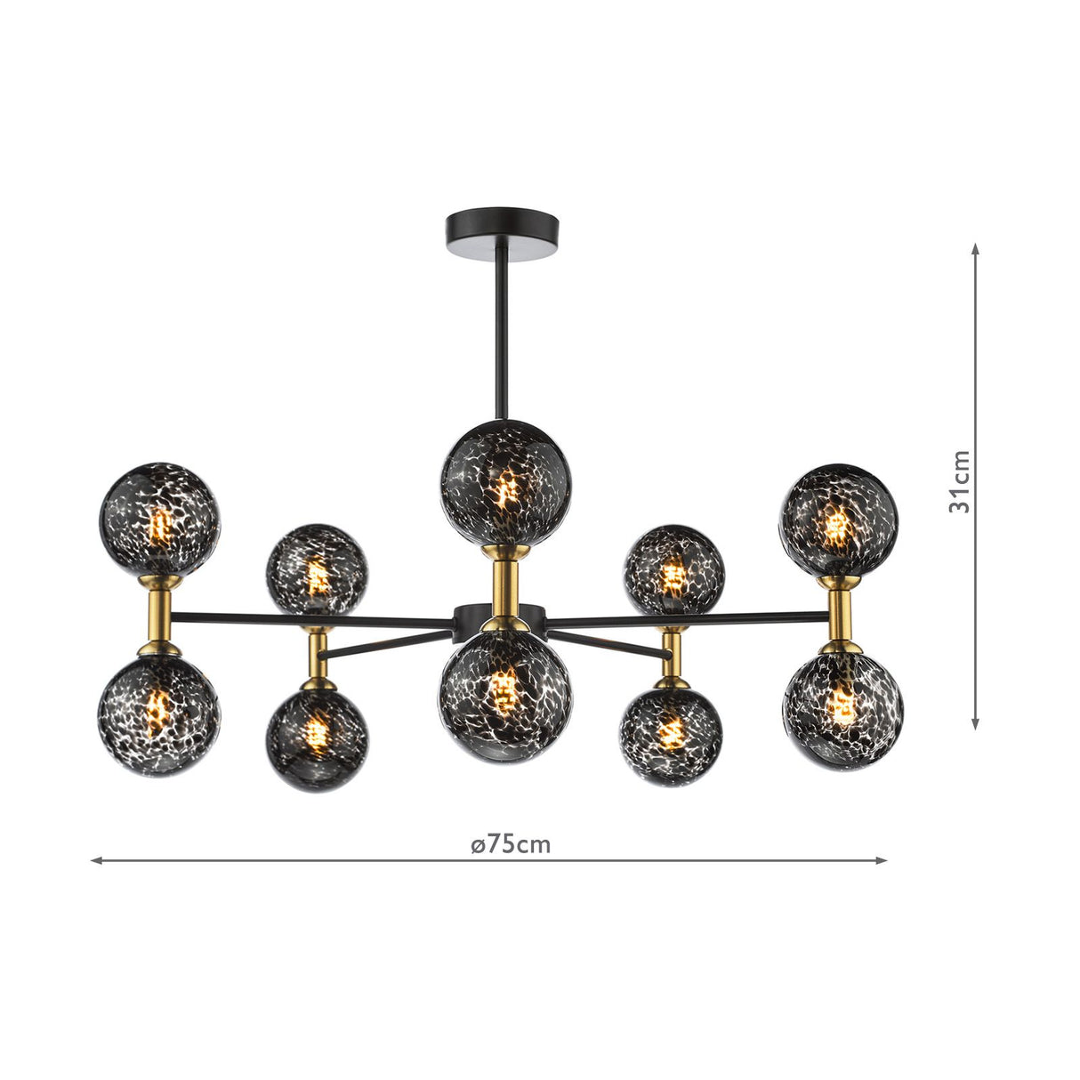 Takara 10 Light Semi-Flush Matt Black and Bronze With Black Confetti Glass