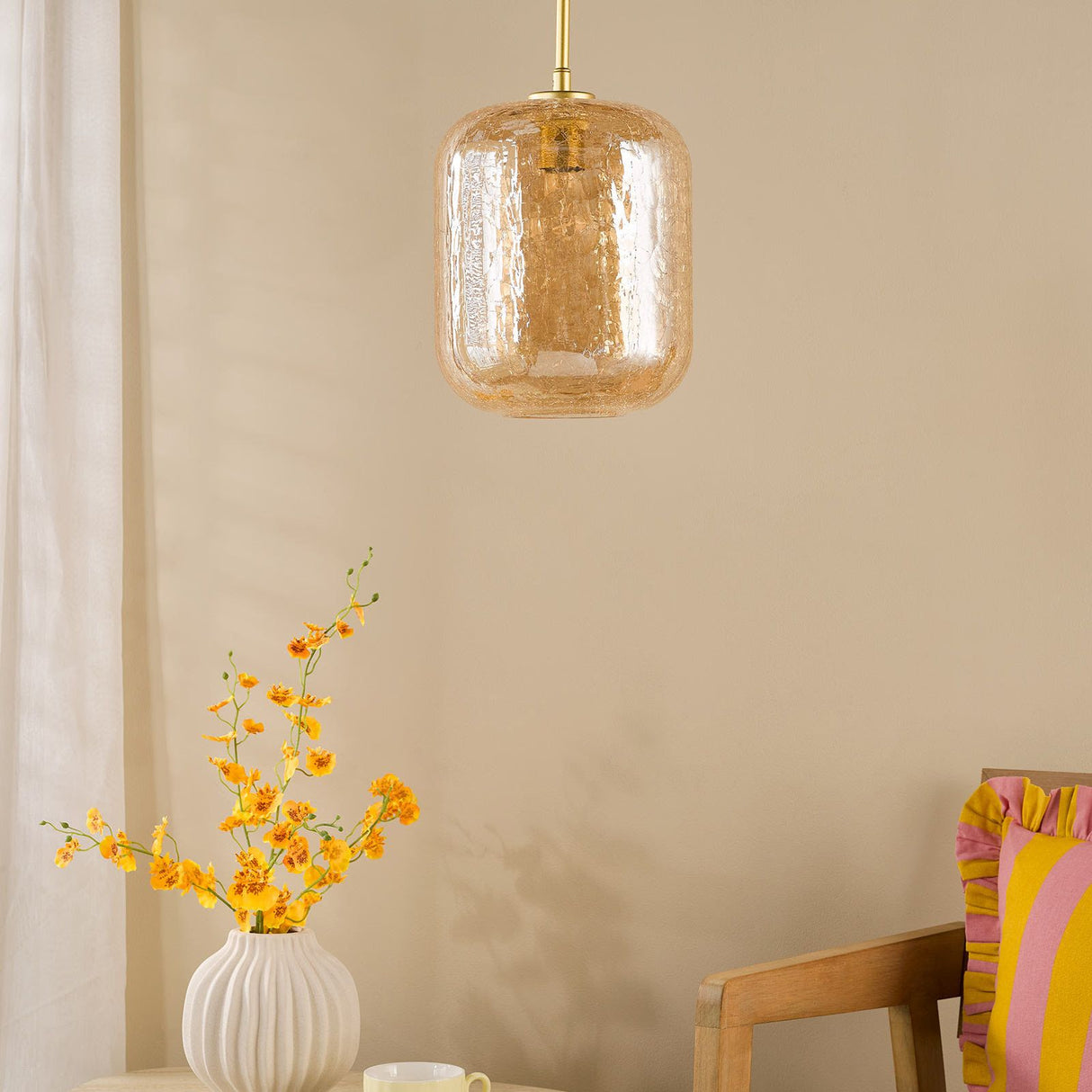 Tavia Pendant Satin Gold and Amber Glass